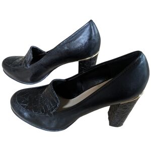 Franco Sarto Black Leather Chunky Heels Size 9.5